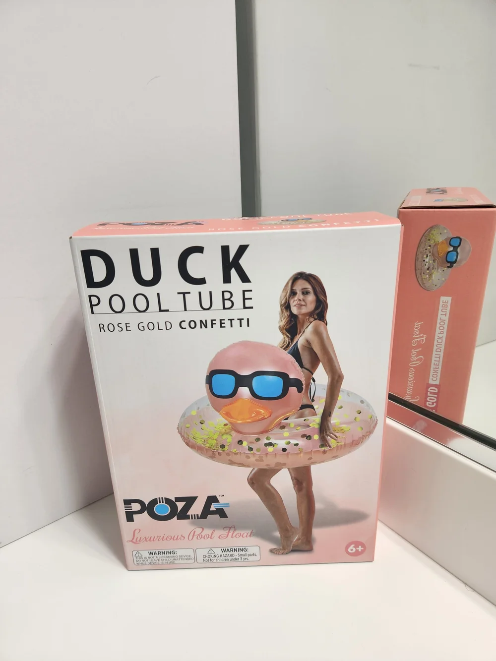Duck Pool Tube Rose color and Gold Confetti Inflatable Swim Float - Picture 1 of 3